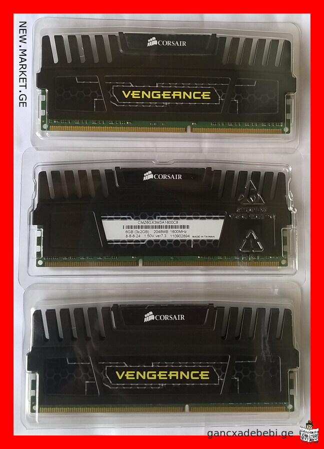 operatiuli mexsiereba personaluri kompiuteri original Corsair 6GB Kit (3x2GB) DDR3 1600MHz PC3-12800