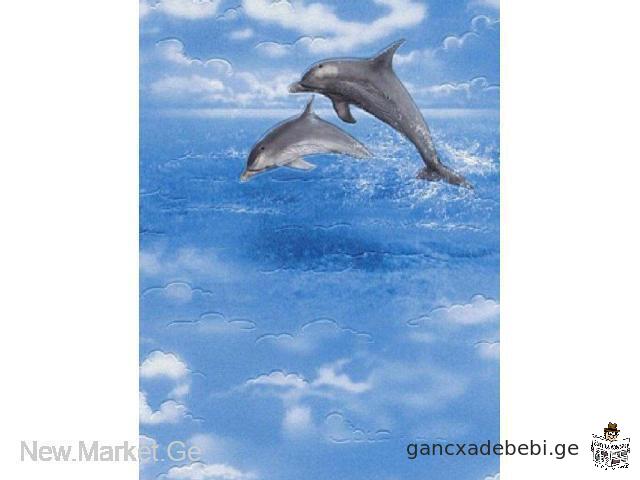 German washable waterproof water-resistant vinyl non-woven wallpaper Dolphins Rasch Made in Germany