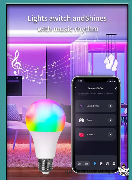 Wifi ჭკვიანი ნათურა, სიმღერის რითმს ჰყვება, მილიონ ფერიანი ნათება