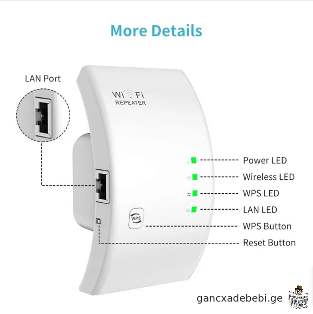 Wi-Fi გამაძლიერებელი PIXLINK 300 Mbps 2.4G Wifi Range Repeater