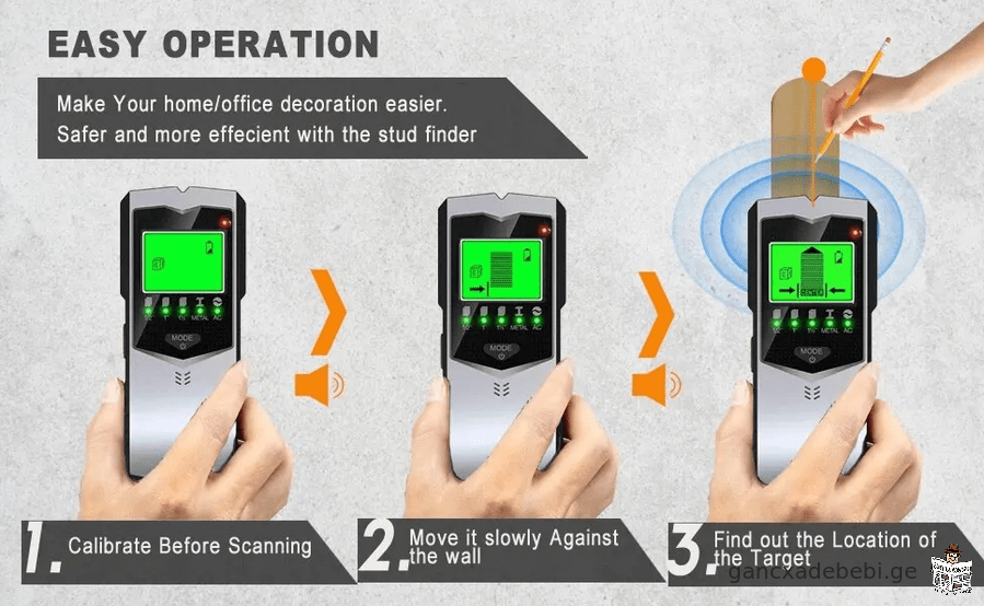 SH402 Wall Stud Finder სენსორი კედლის სკანერი 5 in 1 LCD ელექტრონული დეტექტორი
