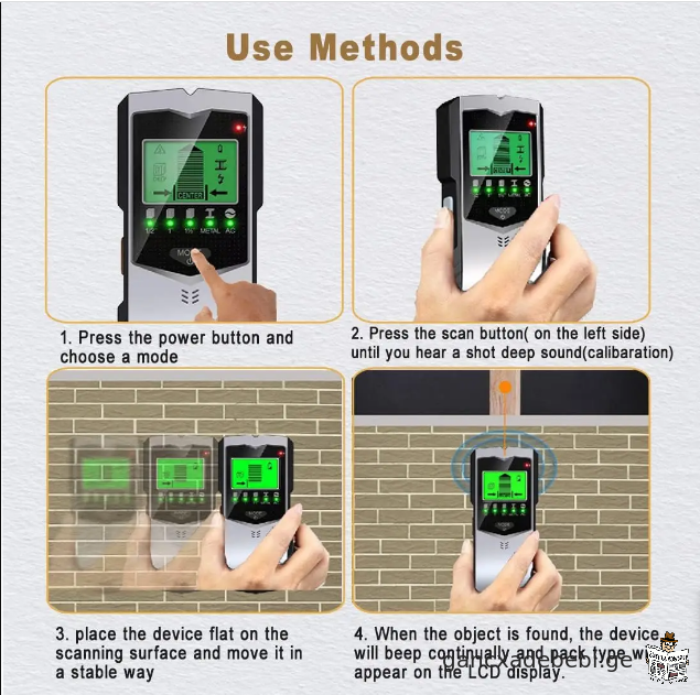 SH402 Wall Stud Finder სენსორი კედლის სკანერი 5 in 1 LCD ელექტრონული დეტექტორი