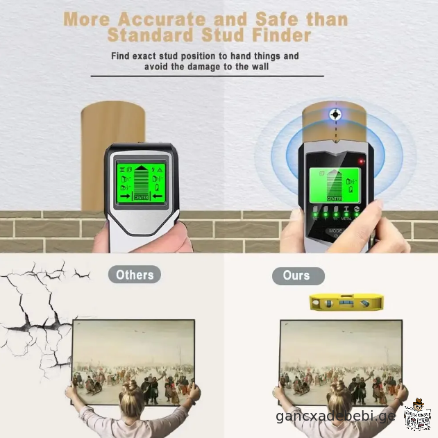 SH402 Wall Stud Finder სენსორი კედლის სკანერი 5 in 1 LCD ელექტრონული დეტექტორი