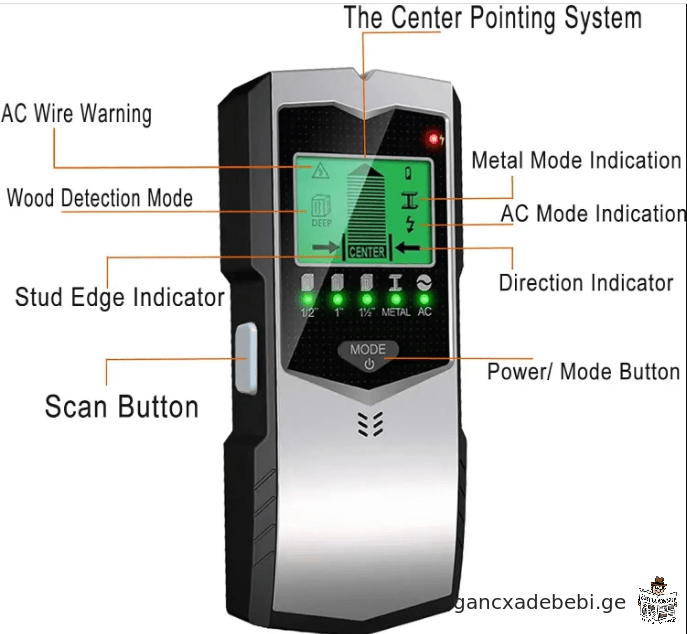 SH402 Wall Stud Finder სენსორი კედლის სკანერი 5 in 1 LCD ელექტრონული დეტექტორი