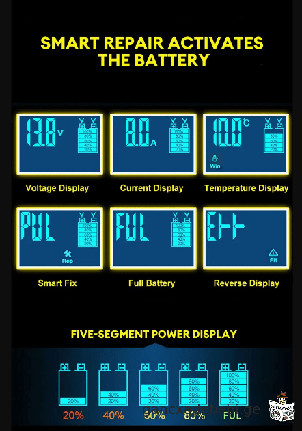 manqanis akumulatoris damteni 12V inteleqtualuri LCD displeiT