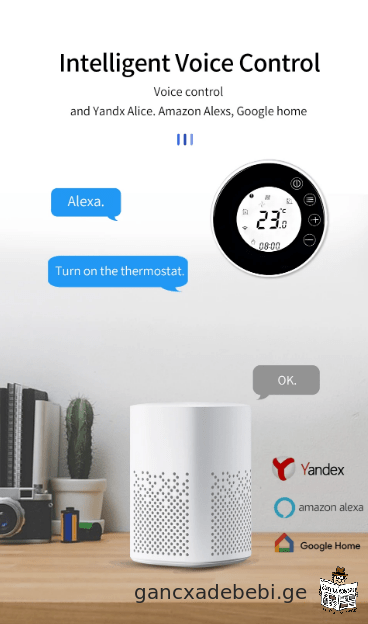 X7HGB Wifi Wkviani gaTbobis Termostati LCD ekranis xmis kontroli Alexa