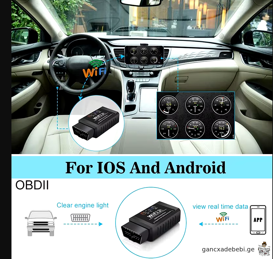 OBD2 WIFI ELM327 V 1.5 skaneri kodebis wamkiTxvelis diagnostikuri instrumenti