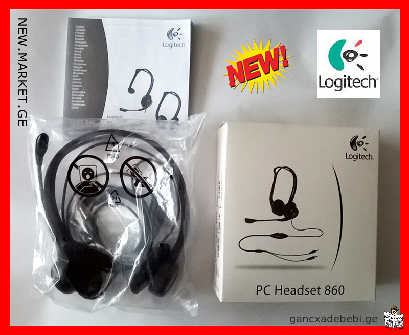 ახალი ყურსასმენი მიკროფონით Original Logitech PC Headset 860 PC headset headphones with microphone