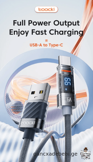 სწრაფი დამტენი Toocki USB Type C კაბელი 6A 66W for Huawei OPPO Display