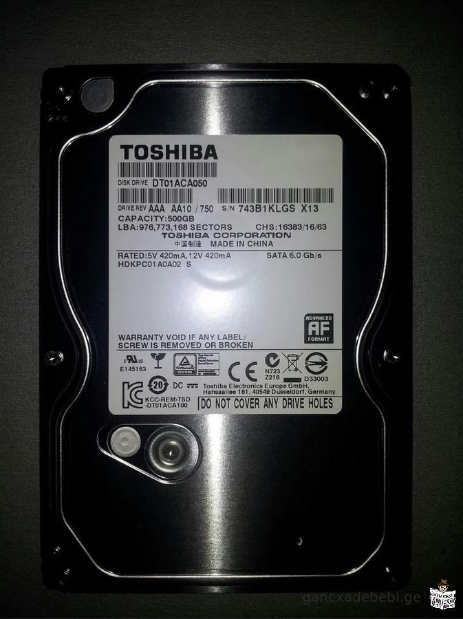 უხმარი Toshiba 500GB HDD