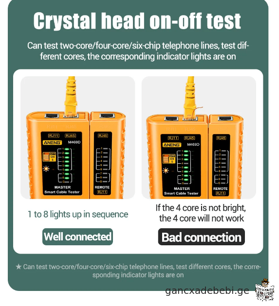 ANENG M469D საკაბელო ქსელის ტესტერი RJ45 RJ11 RJ12 CAT5 UTP LAN კაბელის