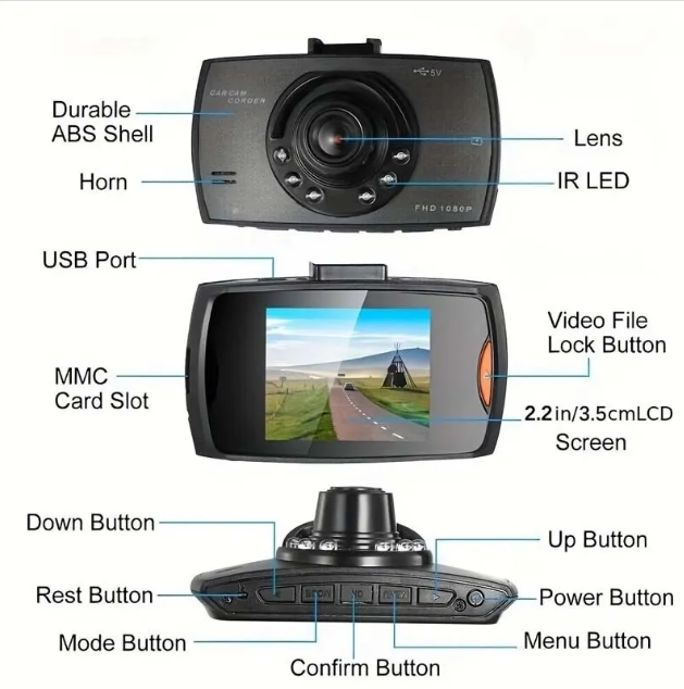 HD კამერა ვიდეორეგისტრატორი ღამის ხედვის მანქანისთვის