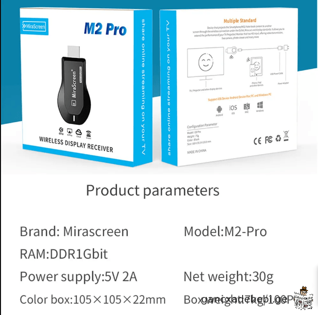 Mirascreen M2 Pro TV Stick Wifi დისპლეის მიმღები Cast Anycast DLNA Miracast Airplay