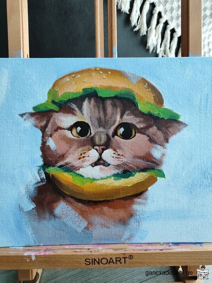 Картина акрилом на картоне «Catsburger”