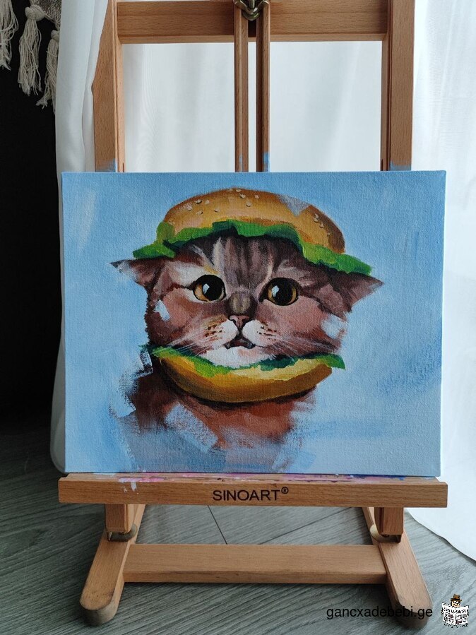 Картина акрилом на картоне «Catsburger”
