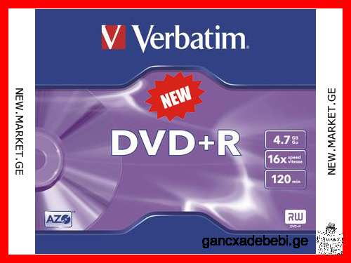 DVD+R диски Verbatim AZO 16x 4.7GB 120 min, в пластиковых футлярах slim case, новые чистые